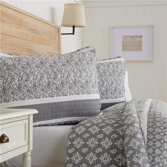 Home 3-Piece Reversible Grey Full/Queen Quilt Comforter with 2 Shams Lightweight - Picture 1 of 7